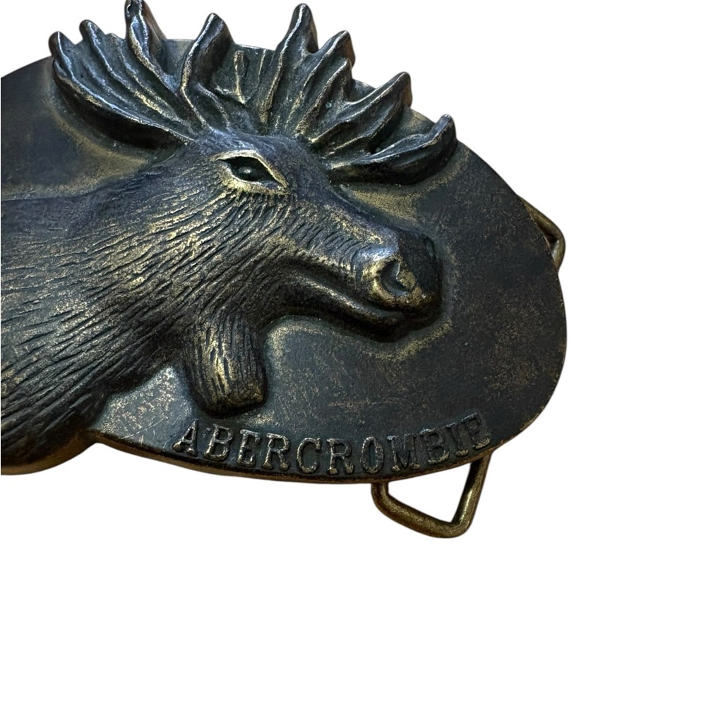 ABERCROMBIE & FITCH 100 YEARS ANNIVERSARY SOLID BRASS MOOSE BELT BUCKLE VINTAGE - Picture 2 of 6
